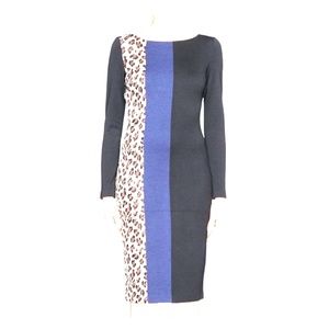 St. John Leopard Iris Color Block Dress NWOT
